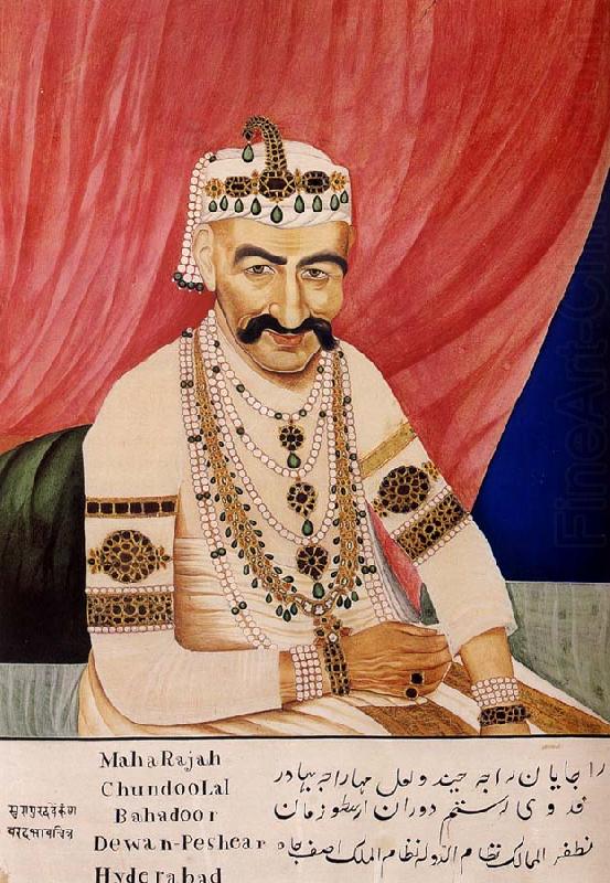 unknow artist Portrait of Maharaja Chandulal,Chief Minister of the Nizam of Hyderabad,Nawab Ali Khan,Asaf Jah Iv china oil painting image